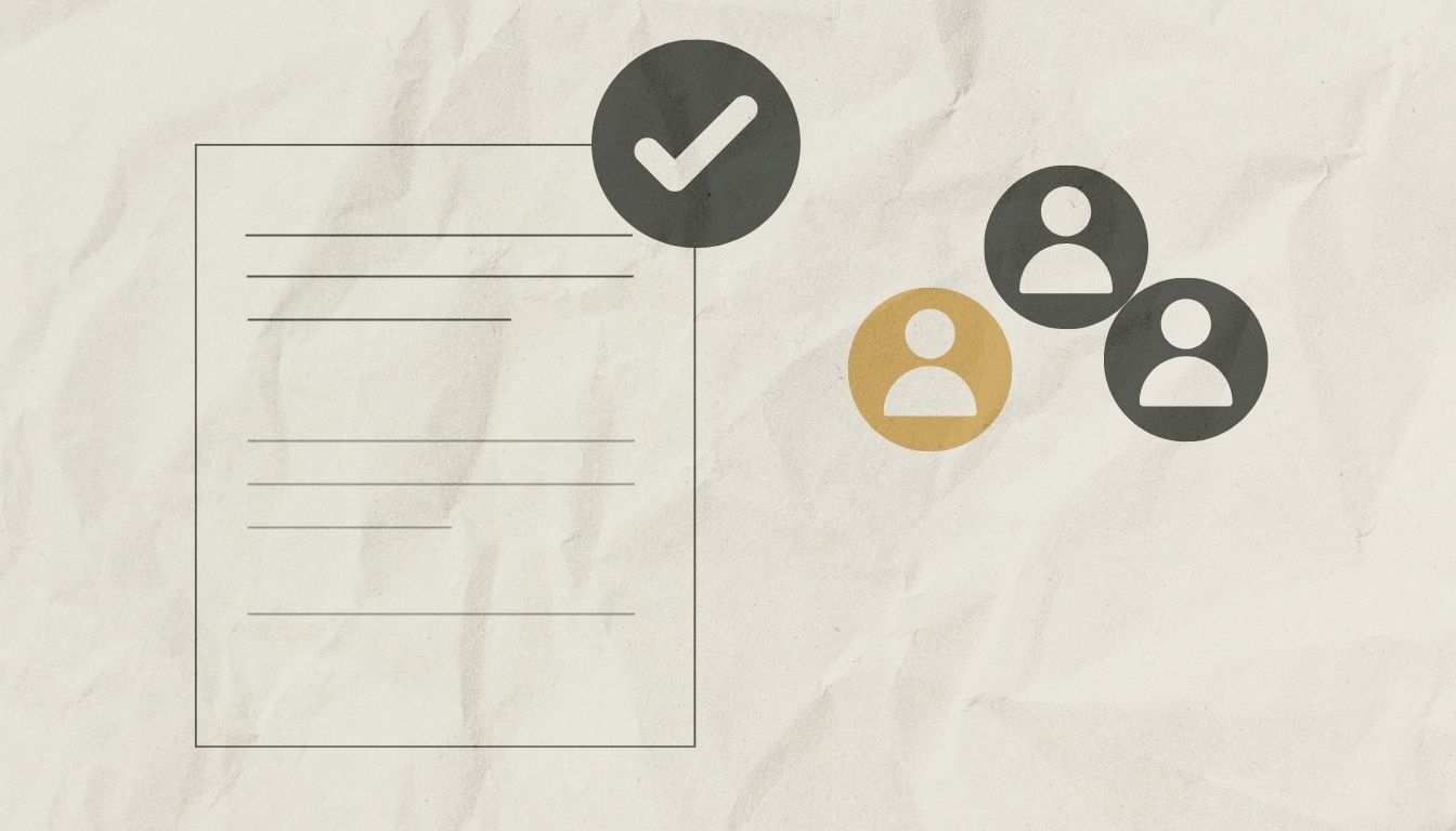 A research protocol document with an approval checkmark, next to icons representing an IRB review committee