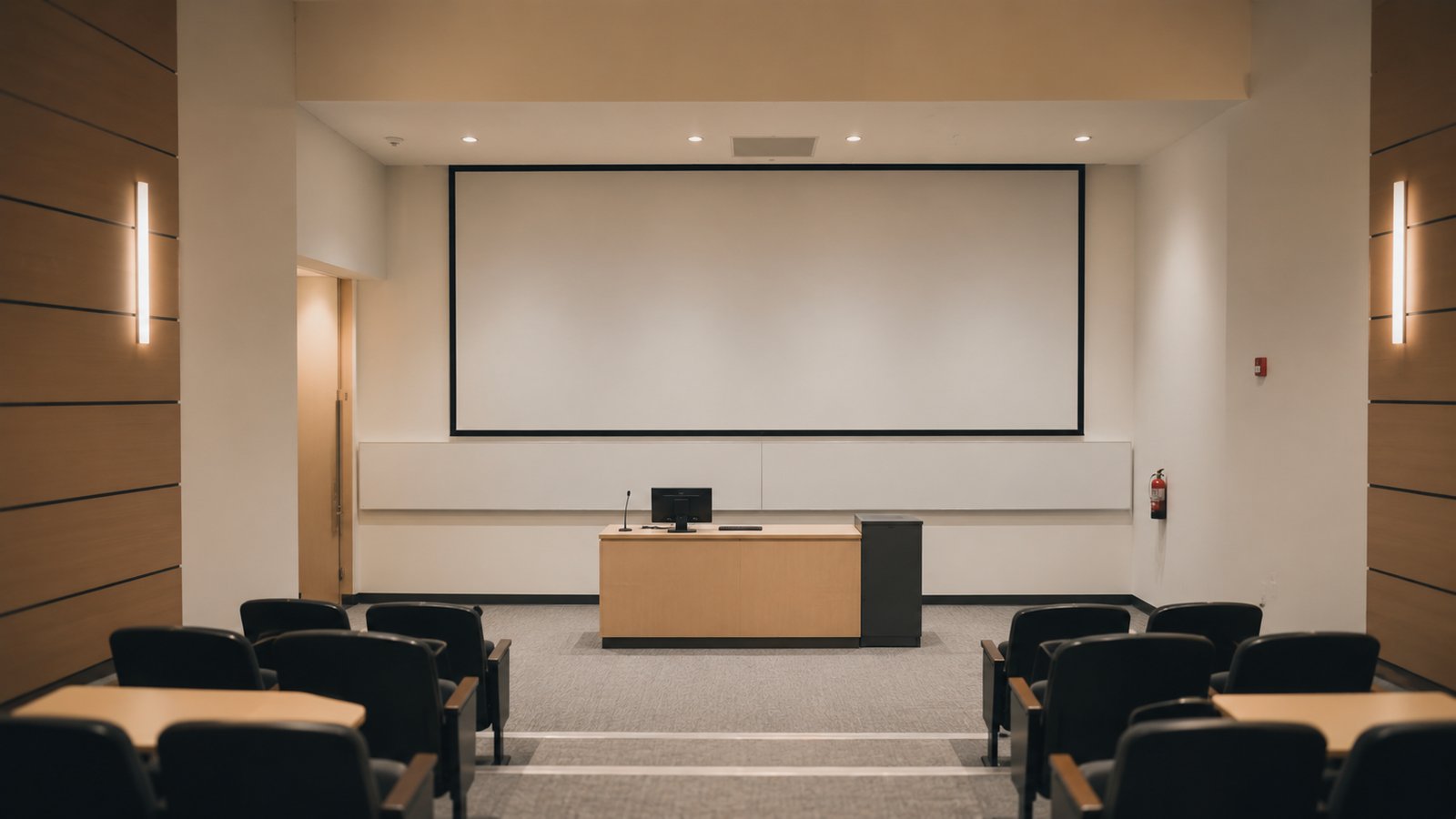 Empty lecture hall set up for a presentation