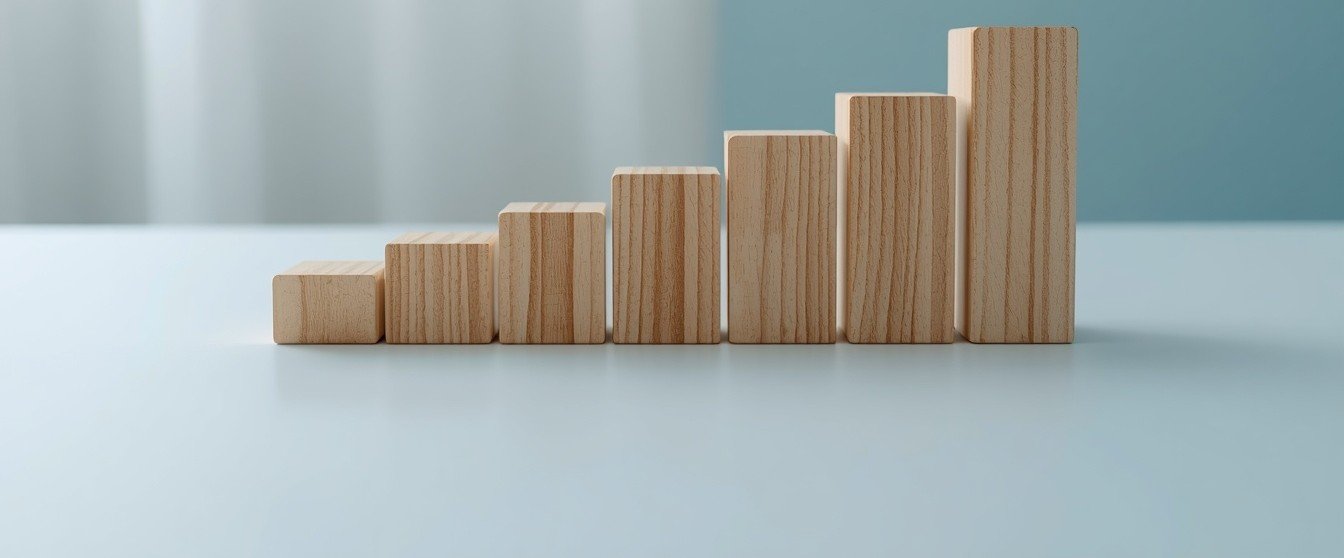 Physical bar chart made of stacked wooden blocks of varying height
